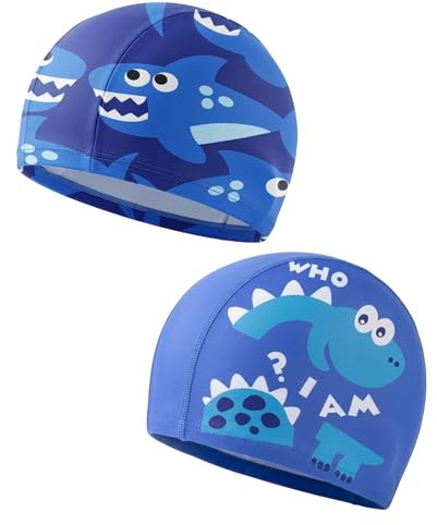 ZAMXHUG 2 Pièces Bonnet De Bain Enfant, bonnet de bain enfant, Piscine Pour Garçons Filles 6-10 Ans (bleu)