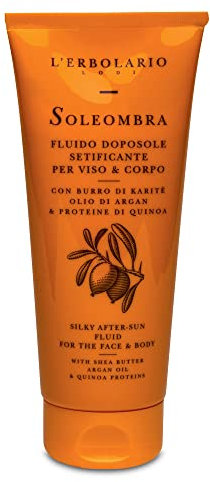 L'Erbolario Doposole Soleombra Viso e Corpo, Fluido doposole setificante con Burro di Karitè, Olio di Argan & Proteine di Quinoa, Formato 200 ml
