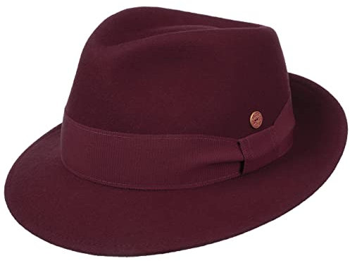 Mayser Manuel Bogarthut Fedora Filzhut Herrenhut Ripsband Handmade Made in EU Damen Herren Sommer Winter Bordeaux 58 cm