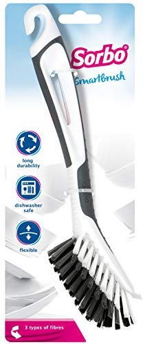 Sorbo Smart Brush, Spülbürste, Spülbürste mit rutschfestem Soft-Grip-Griff, langlebig, langlebig, hitzebeständig und spülmaschinenfest, graue Farbe, Maße 6 x 10 x 26 cm
