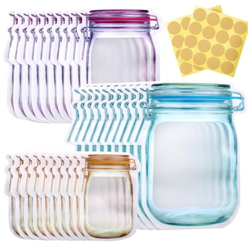 KESTAR 30 Pcs Spice Storage Bags, Reusable Food Saver Zipper Sealed Bags