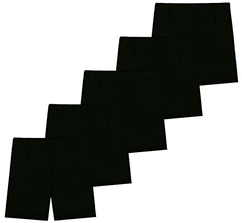 KEREDA 5 Pack Girls Black Cycling Shorts Kids Pe Shorts | Breathable Safety Dress Short Stretchy Sport Dancing Gymnastic Summer Shorts Age 4-10 Years