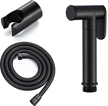 SHUGUANG Kit Douchette WC, Pulvérisateur de Bidet à Main en Laiton Douchette à Main Bidet Mural Pulvérisateur de Toilette Bidet,Toilette Bidet Spray avec 1.2m Tuyau et Support,Noir