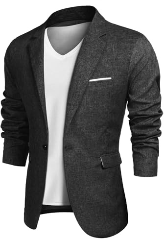 COOFANDY Blazer para Hombre Ajuste Regular Blazer Moderno Chaqueta de Traje para Hombre Otoño Chaqueta Deportiva Ajuste Cómodo Negro XXL