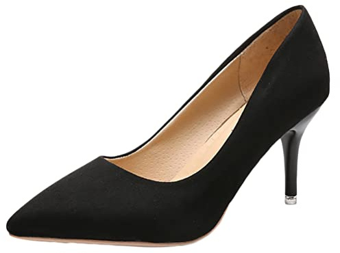 Onsoyours Damen High Heels Spitze Pumps mit Pfennigabsatz PU Leder Einfarbig Leopard Schwarz 43 EU