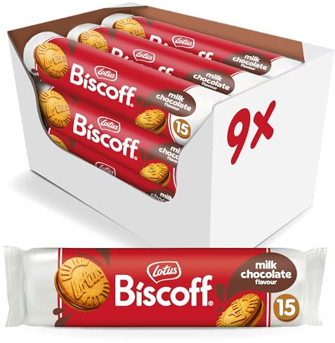 Lotus Biscoff Sandwich-Kekse mit Milchschokoladencreme, vegetarischer Snack, perfekt mit Kaffee, 150 g x 9 Packungen
