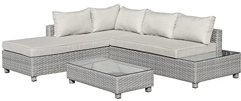 Outsunny 3-TLG. Polyrattan Gartenmöbel Set Gartengarnitur Garten-Set Sitzgruppe Loungeset Loungemöbel mit Beistelltisch Kissen Grau+Beige