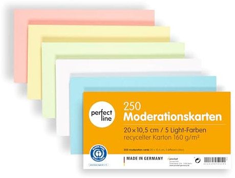 perfect line - 250 Moderationskarten, Light-Farben, Recycling-Karton 20 x 10,5 cm, Premium Qualität, Extra-Stark, Made in Germany, Blauer Engel zertifiziert