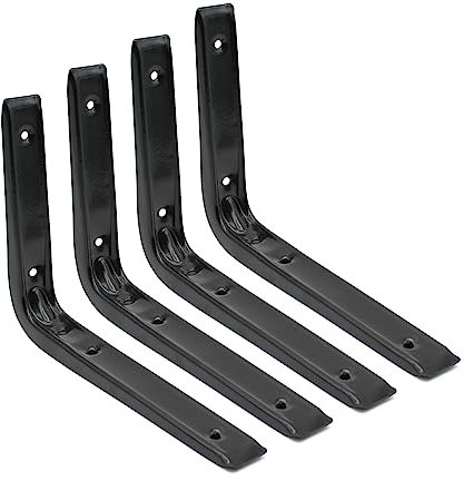 DOJA Barcelona | Regalwinkel Schwarz | 250 x 200 mm | Pack 4 | Metallwinkel Regalhalter | Winkel für Regale | Wandwinkel Regalhalterung DIY, Regalstütze, Wandregal Halterung, Regalhalterung Schwarz