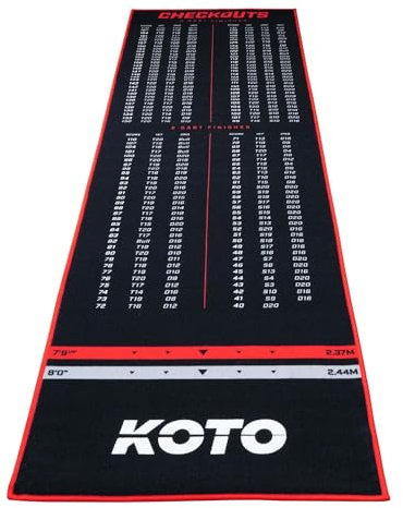 KOTO - Carpet Checkout Rot, 285x80cm Dartmatte, Schutz Bodens & Dartpfeile, Mit Score-Indikation + Oche