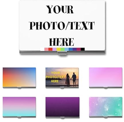 AOOEDM Étui pour Cartes de Visite personnalisé avec Votre Photo/Texte/Logo, Porte-Cartes de Visite personnalisé pour Femmes/Hommes, Porte-Carte de Visite en métal avec Photo