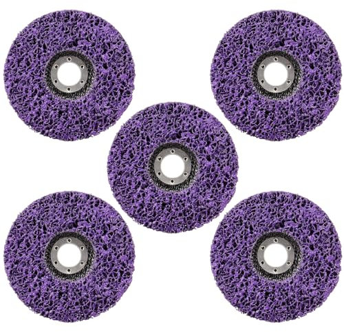 Disco abrasivo CSD de 115 mm, 5 unidades de disco de limpieza grueso, disco de limpieza grueso, de nailon para eliminación de pintura, óxido para amoladora angular (morado)