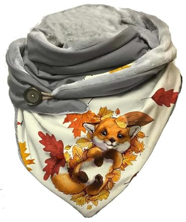 Hiseng Foulards Châles Chic Femmes à Boutons, Mode Animaux Impression Triangle pour Femmes, Doux Wrap Automne Hiver Foulard Rétro Noël Chaudes Châles Scarf (Renards)