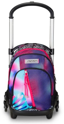 Seven Trolley Scuola Flex 3 Ruote, Rosa, Shadefull Girl, 3 in 1, Triplo Uso, Zaino Con Carrello Sganciabile, Tasca Porta Borraccia e Crossover System, Zaino Scuola Viaggio, Bambina Ragazza