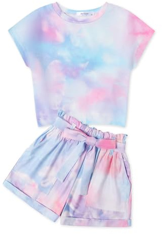Arshiner Ragazze Set di Abbigliamento Bambini Estiva T-shirt con Pantaloncini Set Casual Moda Sopra la Spalla Maglietta Completi e Coordinati per Ragazze 11-12 Jahre
