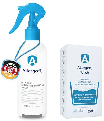 Allergoff Spray Set 400ml + Detergente 120ml – Sicuro per bambini e animali – Protezione fino a 6 mesi – Ideale per materassi e biancheria da letto allergici