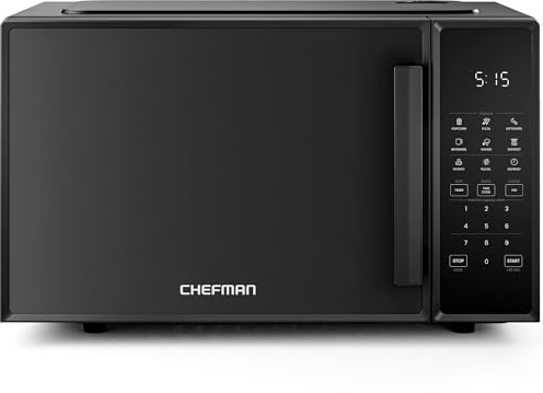Chefman Countertop Microwave Oven 0.9 Cu. Ft., 900 Watts with 10 Power Levels, 6 Cooking Presets with One-Touch Express Cook, Eco Mode, Child Safety Lock, & Mute Button - Black