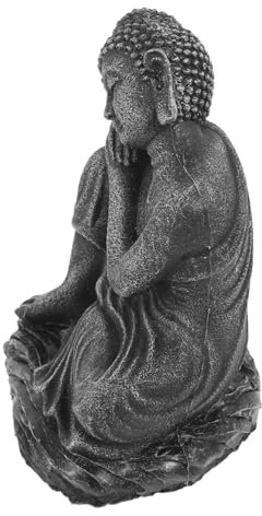 ULTECHNOVO Statua Di Buddha Seduto Ornamentale in Resina Grigio Argentato Retrò, Decorazione Buddista Per Soggiorno e Giardino Zen, Statuetta Sacra Per Scrivania e Area Lavoro