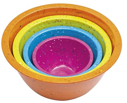 bzyoo Confetti Nesting Mixing Bowls Set - 4-Piece Colorful Kitchen Bowls (18oz, 1.25QT, 2.5QT, 4QT) - BPA-Free, Dishwasher Safe, Space-Saving Design Vibrant Color