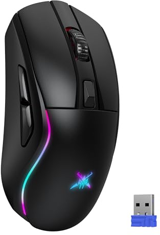 TECKNET Gaming Maus Kabellos, RGB Wiederaufladbare Maus mit 24000 DPI, 2.4G/USB-C/Bluetooth Ergonomische Gaming Mouse mit 6 Programmierbare Tasten, 1000Hz Abfragerate, 300 IPS für PC/Mac Gamer