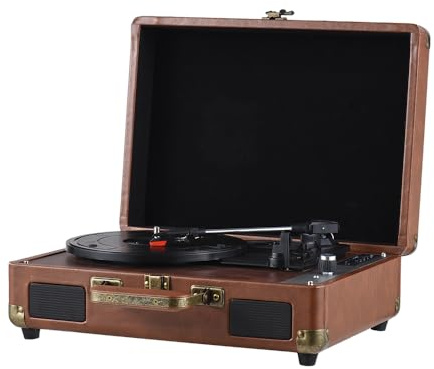 Jeffergarden Retro Skivspelare med Trådlöst Ljud 33 45 78 Varv/Min Skivspelare för USB SD -kortuppspelning Inbyggd Högtalare 3,5 Mm Ljudport (Brun)