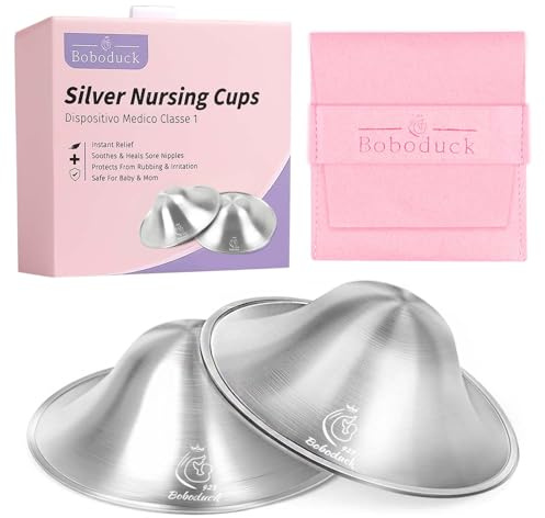 925 Silver Nursing Cups, Reusable Breastfeeding Covers for Nursing Mothers, Breastfeeding Essentials, Comfortable Nursing Accessories (Large, 2 Pack)