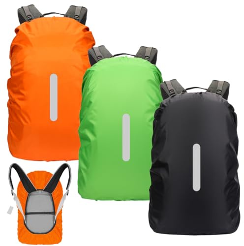 3 Pcs Housse de pluie pour sac à dos 15-25L, Protection imperméable avec bandes réfléchissantes 360°, avec bandes réfléchissantes pour randonnée, camping, voyage, cyclisme,Taille universelle ajustable