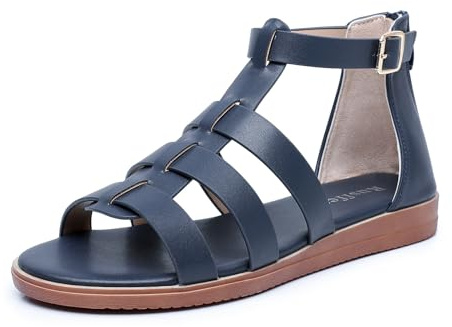 Rusffes Women's Gladiator Sandals Roman Flat Sandals with Ankle Strap for Summer