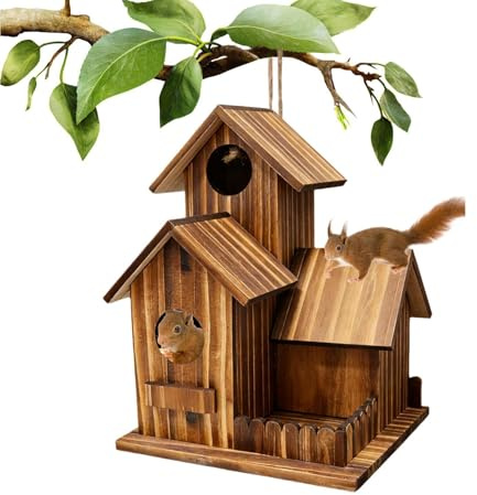 Casa para Ardillas - Alimentador de Madera con Diseño de Habitaciones | Alimentador para Ardillas y Listadas,para Árbol Jardín Patio Terraza Balcón