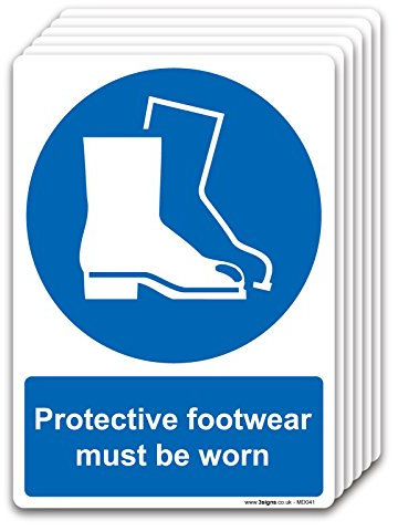 stika.co Protective footwear must be worn 6 Pack A4 210x297mm Self-adhesive Vinyl Mandatory Safety Signs