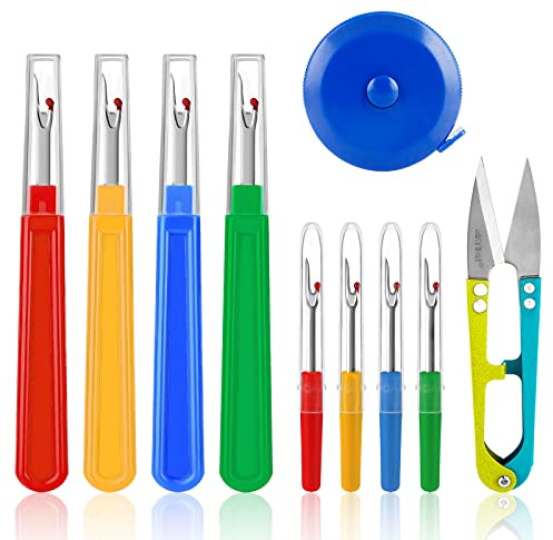 Abridor de Costuras y Removedor de Hilo de Costura, Kit de Desgarrador de Costuras y Quitahilos con Tijeras de Recorte, Cinta Métrica y Bolsa de Almacenaje para Costura 11 Piezas