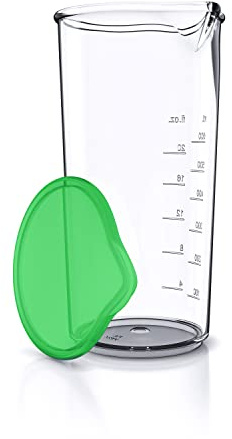 Arendo Measuring jug 600 ml with Measurements displayed, Mixing Jug, Blender Beaker Green lid, 20 oz, Transparent Cup, Ideal for Hand and Handheld Milk frother, Plastic