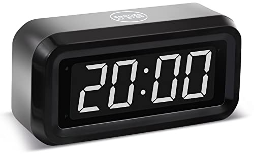 Timegyro Digital Alarm Clock Battery Operated with LED Display for Bedrooms, Long Battery Life for 12 Months, 3 Brightness Adjustable, 12/24 Hour, Snooze, Black Case with White Digits