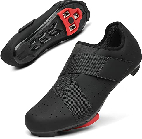 VikoViren Unisex Cycling Shoes Compatible with Peloton Bike with Single Hook & Loop Strap and Delta Cleats Included Perfect for Indoor Road Riding Bike Shoes for Men Women, Black 9.5
