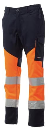 PAYPER Pantalon de travail haute visibilité d'été unisexe bicolore 64% PL 33% CO 210gr Classe2 WORKING SUMMER - M, Orange Fluo-Bleu marine, Orange fluo bleu marine