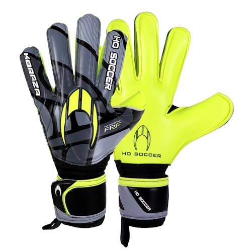 HO Soccer KORAZA Lime Guanti da portiere con protezione delle dita rimovibili, unisex, per adulti, grigio/lime, 9