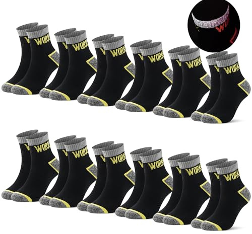 L&K Lot de 12 chaussettes de travail robustes et respirantes pour homme - Bande réfléchissante - 85 % coton - Tige courte 2406VA, 12-2406, 43-46