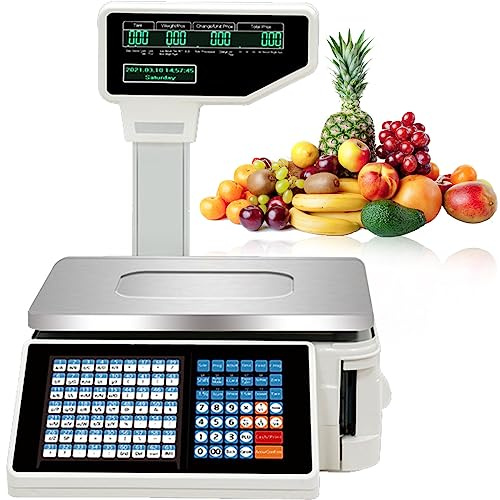 Digital Price Label Printingscale Computing Commercial Counting Scales with Pole Display and Label Printer for Supermarket Trade 15/30kg