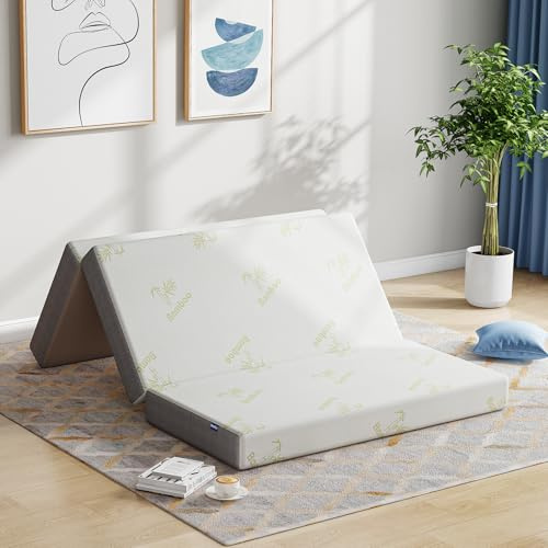 Inofia Folding Mattress Double, 15cm Foldable Memory Foam Mattress with Removable Cover, Guest Trifold Mattress Double Size, Bed in a Box, 100-Night Trial(135x190x15cm)