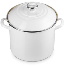 Le Creuset Enamel on Steel Traditional Stockpot, 10 qt., White with Stainless Steel Knob