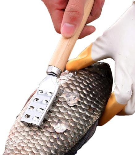 Descamador De Pescado | Limpiador De Escamas De Pescado En Acero Inoxidable - Herramienta De Cocina Con Mango De Madera Para Barbacoa, Preparación De Comidas, Camping Y Restaurantes Para Uso Doméstico