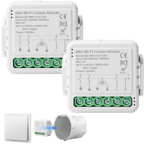 WiFi Smart Roller Shutter Switch Module, WiFi Smart Built-in Switch, Roller Shutter Switch Module with Runtime Setting for Curtains, Blinds and Awnings, Compatible with Google Home/Smart Life/Tuya