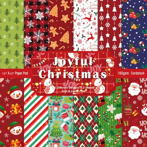 Papel Scrapbooking 30x30 cm Navidad, 24 Hojas Papel Decoupage Navidad, Papels Decorativo Manualidades para DIY Scrapbook, Calendario, ÁLbumes, 12 Diseños