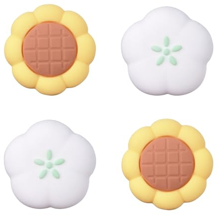 Silicone Joystick Caps for Nintendo Switch 2 (2025), Cute Floral Thumb Grips for Switch 2 (4-Pack), Cute Sunflower & Flower Design, Yellow and White