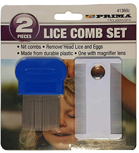 Head Lice Comb Fine Tooth Metal Detection Remove Hair Nit Eggs Magnifier Set 2pcs