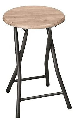 CABLEPELADO Silla Taburete Plegable Metal y Madera, Taburete Plegable sin Respaldo, Banqueta Plegable sin Respaldo, Silla Plegable sin Respaldo, Banqueta Plegable, 45 cm de Alto, Negro
