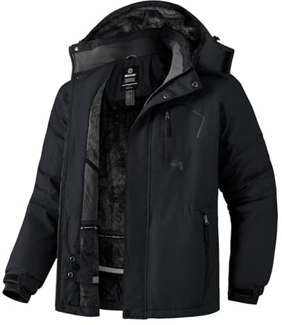 Wantdo Men's Mountain Ski Jacket Waterproof Winter Coat Hooded Windbreaker Warm Snowboarding Jacket Windproof Outdoor Jacket Black S
