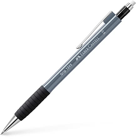 Faber-Castell 134589 - Druckbleistift GRIP 1345 stone grey, Härtegrad B, Minenstärke 0.5 mm, mit integriertem Radiergummi, 1 Stück