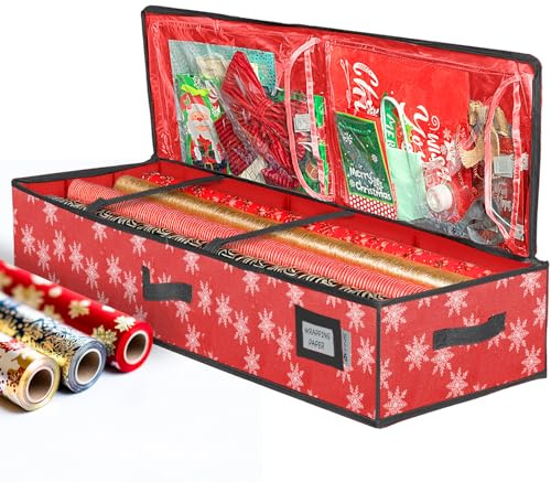 Wrapping Paper Storage Container – Fits up to 27 Rolls 1 3/8” Diam. Underbed Gift Wrap Organizer Bags, Wrapping Paper Rolls, Ribbon, and Bows - Under Bed- Durable Material 600D - Up to 40 Rolls