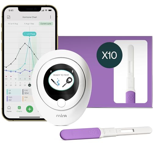 Mira Fertility MAX Ovulation Predictor Kit for Women, with 10 Ovulation Test Sticks, Digital Ovulation Tracker & Easy to Use Mira App, Monitor PdG, LH & E3G at Home, Individual Ovulation Test Strips